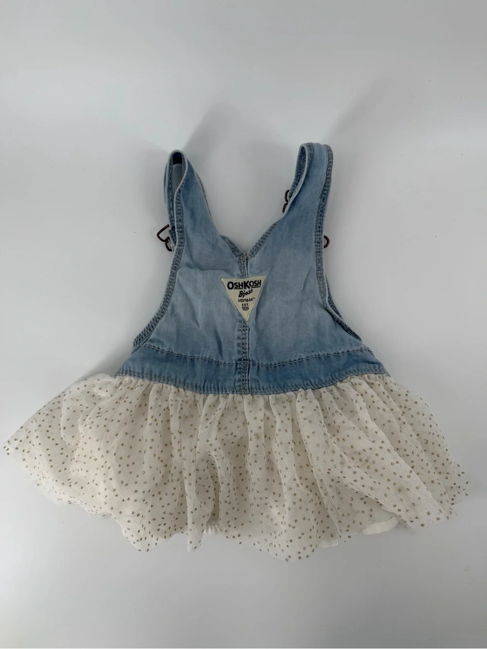 OshKosh B'gosh Light Denim Overall Dress with Cream Tulle Skirt